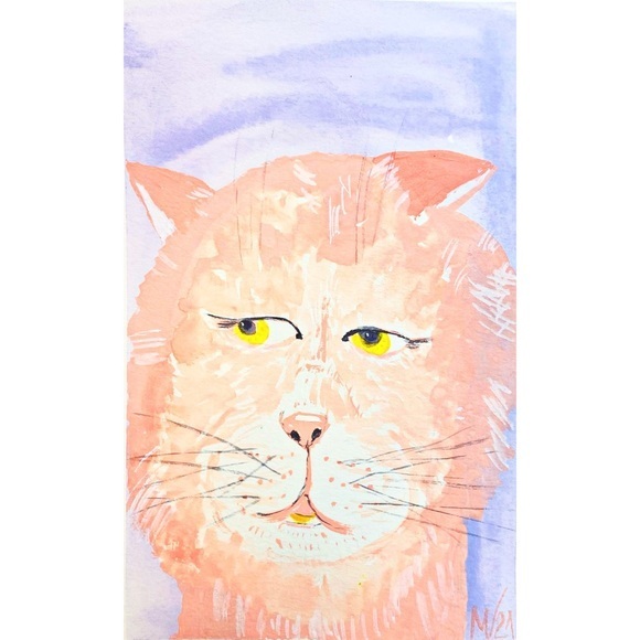 handmade Other - Cat Portrait Painting ORIGINAL Watercolor Furry Friends Pet Portrait Wall Art